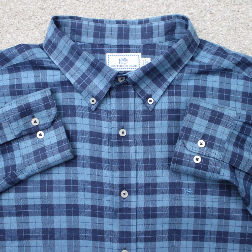 Southern Tide Shirt Mens 2XL XXL Blue Intercoastal‎ Nylon Stretch Long Sleeve